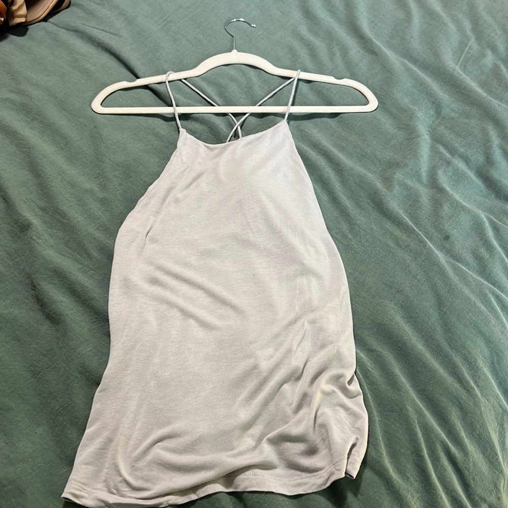 Purple gray cross back top